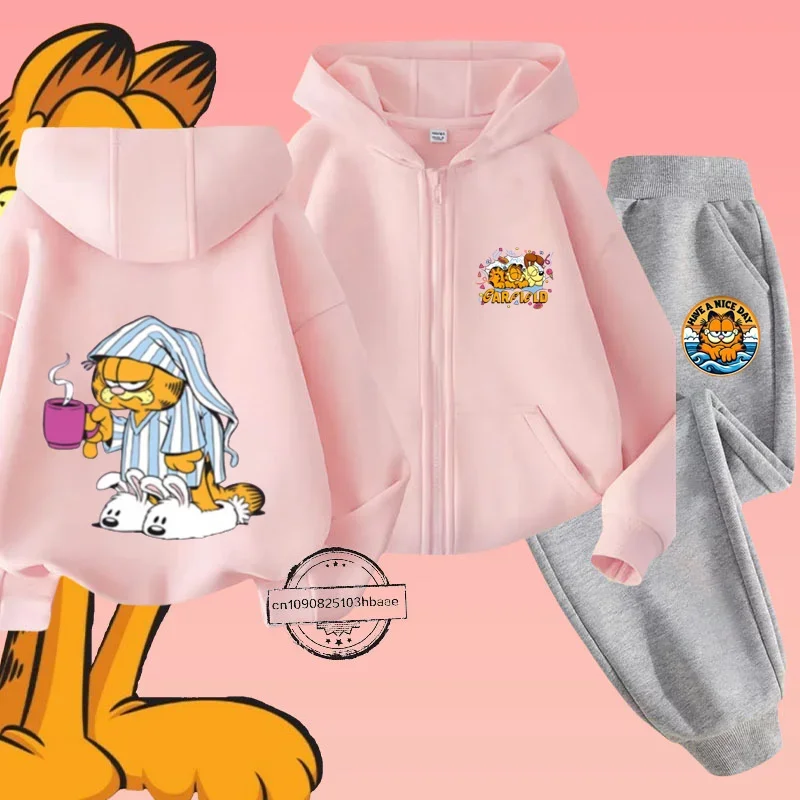 Детский Осенне-зимний Комплект Garfiel Повседневный Стиль Толстовка С Мультяшным