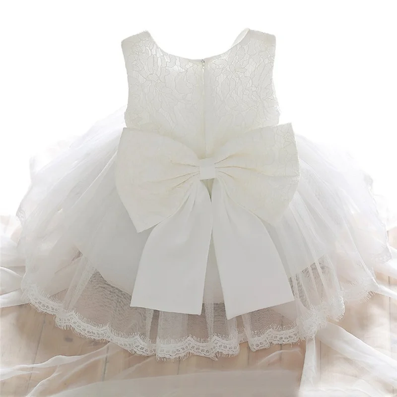 2022 Newborn Baptism Dress for Baby Girl White First Birthday Party Wear Cute Sleeveless Toddler Girl Christening Gown Clothes
