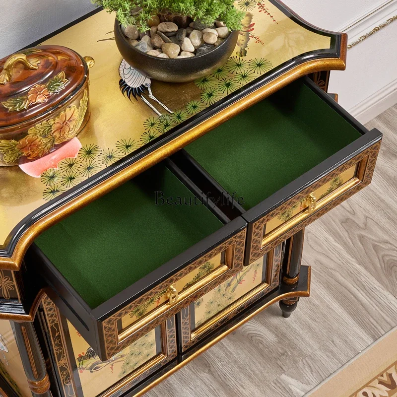 Входной шкаф из массива дерева золотая фольга сосновый кран Яннь Мин-Цин