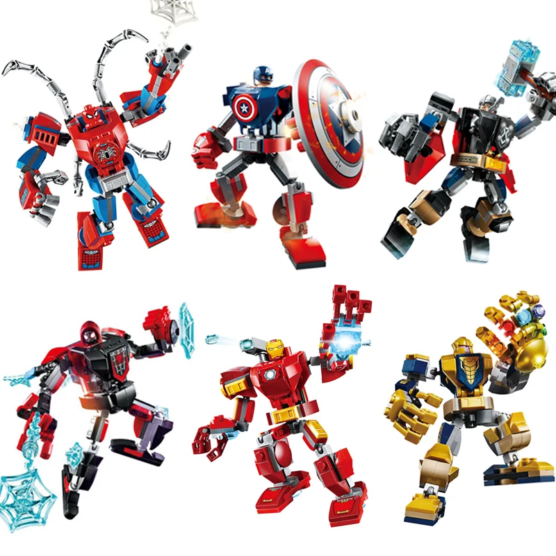 Super Heroes Avengers Combat SpiderMan Mech Armor Robot Titan Building Blocks Kits Bricks Classic Movie Model Kids Toys Boy Gift