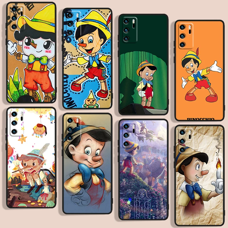 

Pinocchio cartoon Phone Case For Huawei P10 P20 P30 P40 P50 Lite Pro 2019 Plus Lite E 5G Black luxury Silicone Back Soft Capa