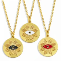 polished enamel luck evil eye pendant necklace for women men round disc turkish eye short chain gold plated jewelry female gifts