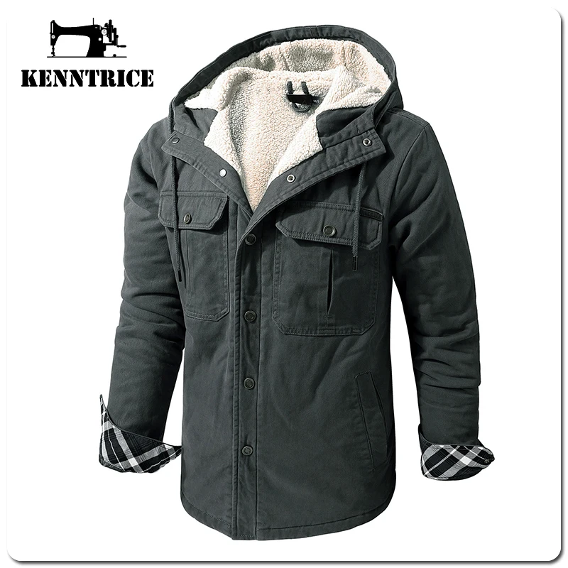 Kenntrice Parkas Jackets Thermal Cold Proof Fleece Polar Fleece Hooded Large Size Big Yards Classic Vintage Loose Men'S Snow