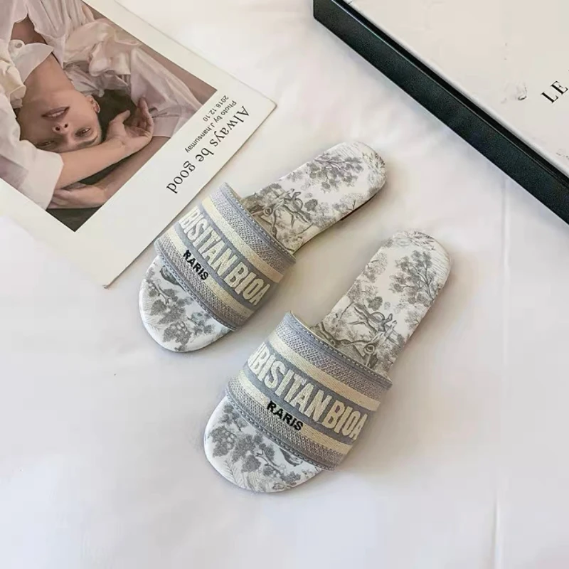 

Apanzu Women's Summer Slippers Letter Decoration Open Toe Outdoor Beach Sandals Fashion New Non-slip Flat Sandals