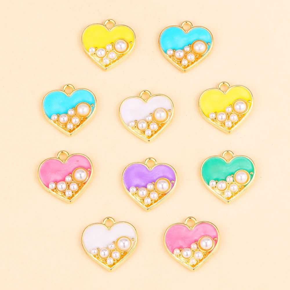 

10Pcs Colourful Enamel Heart Pearl Charm for Handmade Love Pendant Earrings Necklace Jewelry Making Diy Accessories Crafts
