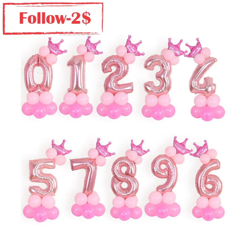 32Inch Pink 0-9 Number Balloons Birthday Party Anniversary Party DIY Decor Macaron Balloons Garland Party Decoration Supplies Ba