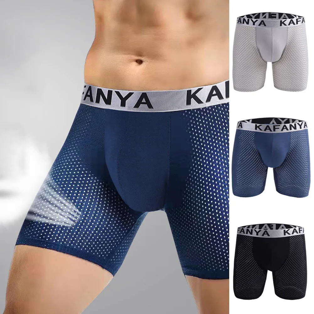 

2022 Men Ice Silk Boxer Men's Intimate Underwear Bulge Pouch Shorts Mesh Boy Sissy Boxer Briefs Pants Knickers Swimming Trunks