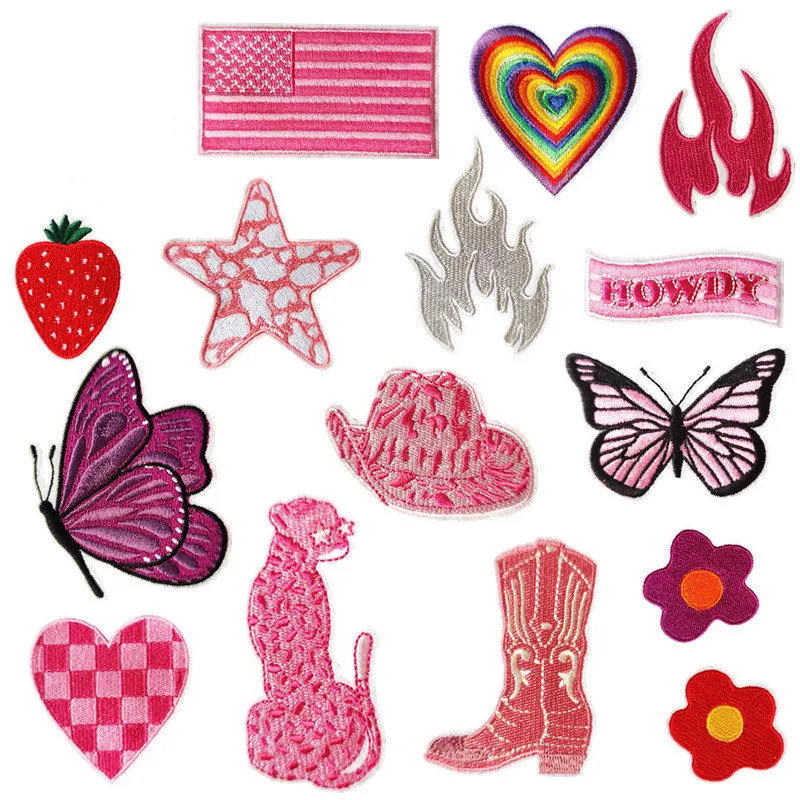 

Cartoon Butterfly Flower Star Heart Patches Embroidered Clothing Stickers Iron On T Shirts Jeans Backpack Badge Sewing Appliqued