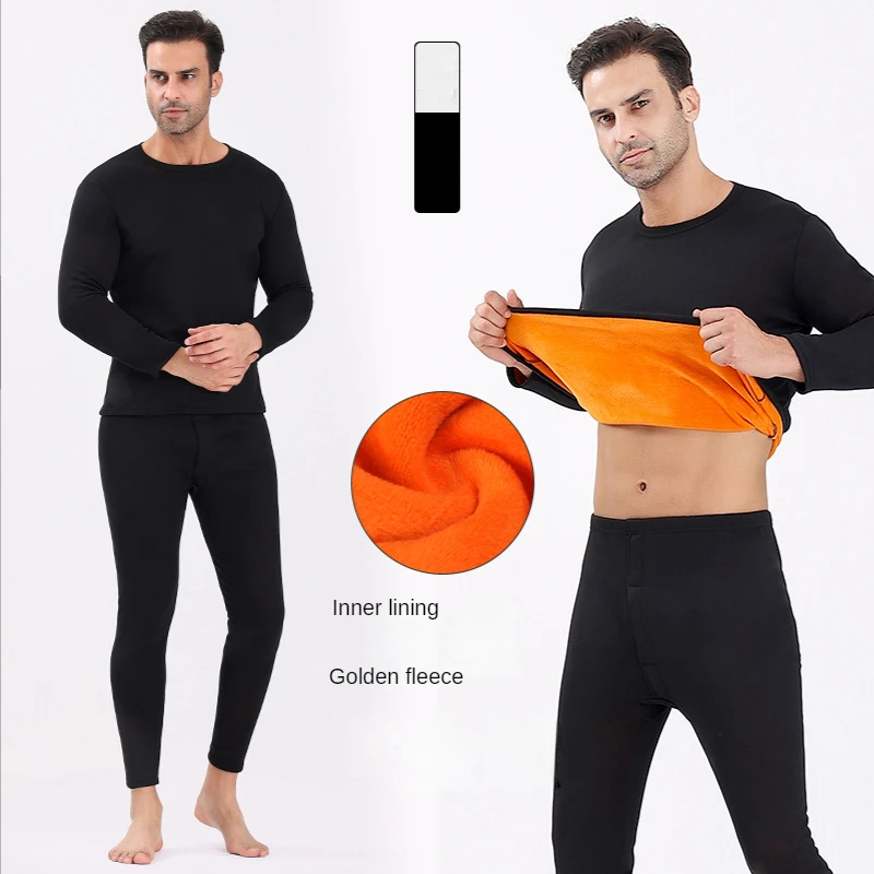Golden Fleece Thermal Underwear Men's Double-Layer Fleece-Lined Thickened Women's Cold-Proof Long John Couple Suit