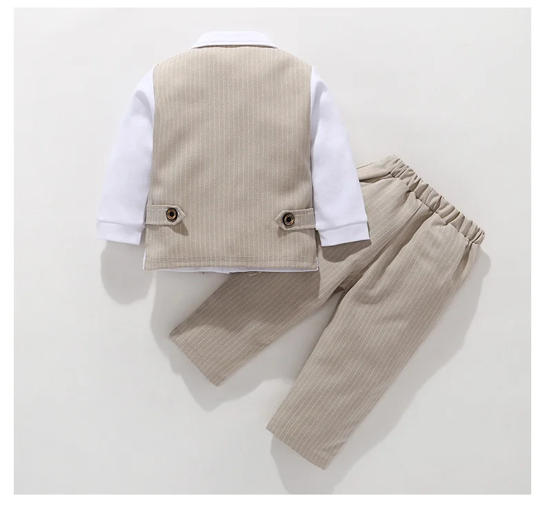 Комплект из трех предметов для мальчиков белая футболка с длинным рукавом + жилет