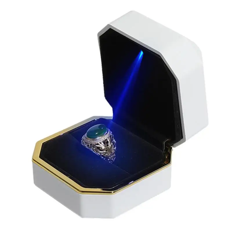 

LED Wedding Ring Box Wedding Engagement Jewelry Display Organizer Square Jewelry Display Case For Rings Necklace Pendant Gift