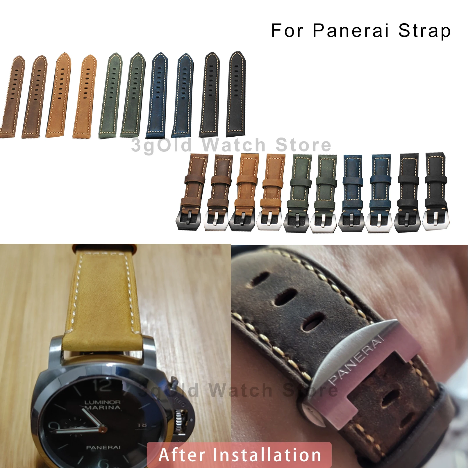 

Ремешок для часов Panerai, винтажный браслет из натуральной кожи 24 мм, в итальянском стиле ретро, с пряжкой-бабочкой, коричневый и серый цвета