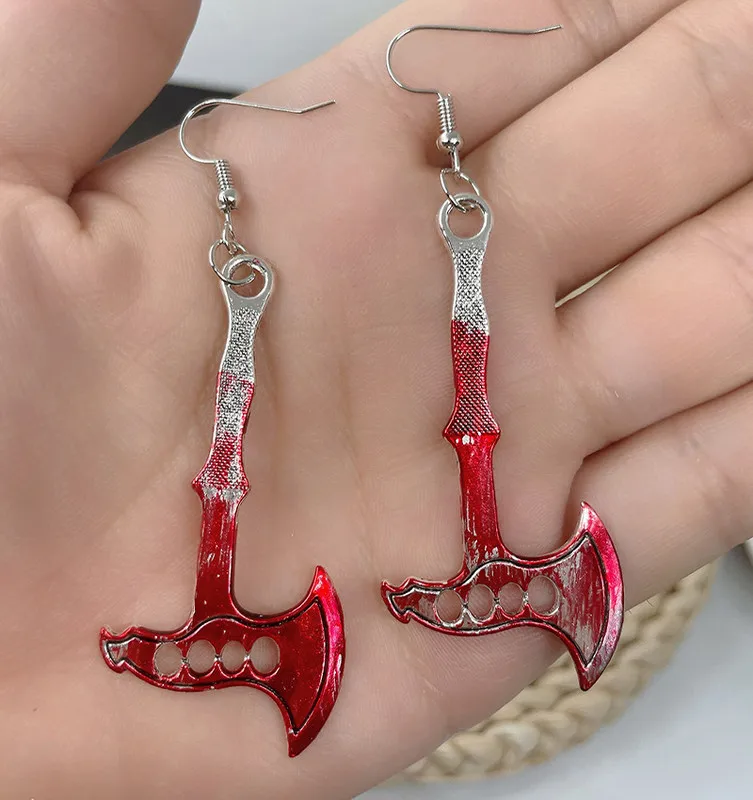 

Halloween Horror Bloodstain Scissors Axe Sharp Knife WrencDangle Earrings for Women Fashion Exaggerated Jewelry Party Gifts