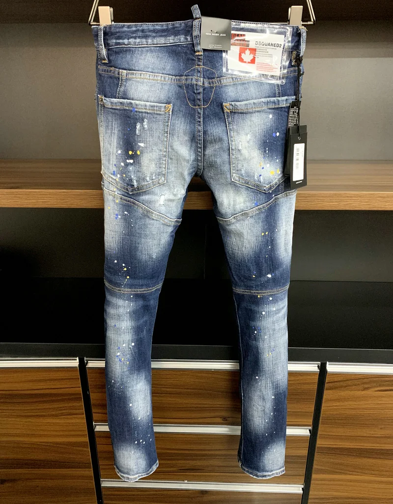 New Men's Dsquared2 Buttons Jeans Ripped For Male Skinny  Pants Men's Denim Trousers Top Quality Slim Jeans A390