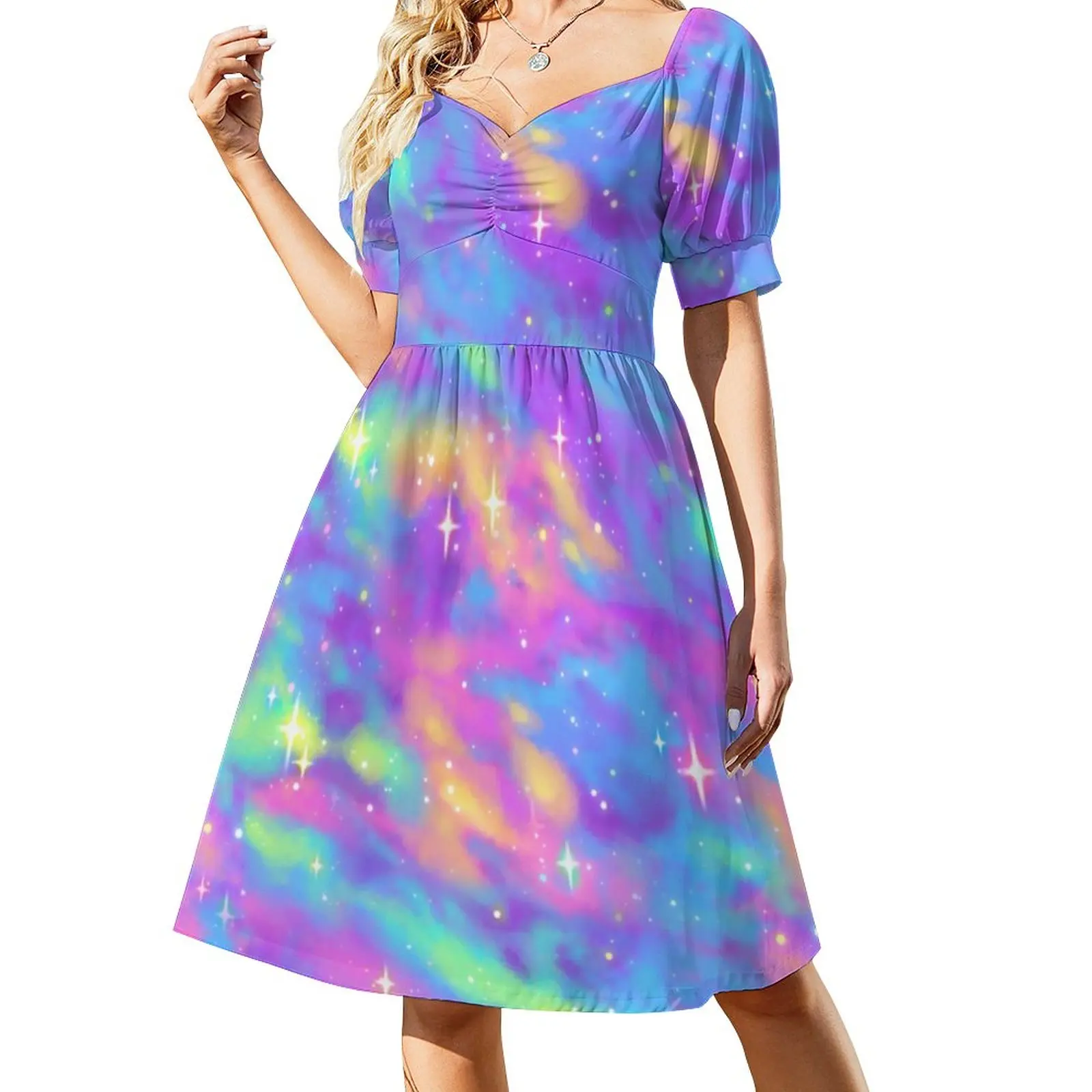 

Abstract Star Print Casual Dress Pastel Galaxy Aesthetic Dresses Sexy V Neck Trendy Printed Dress Big Size 4XL 5XL
