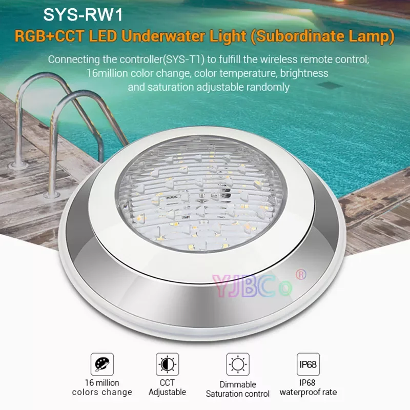 

NEW2023 Miboxer 12W RGB+CCT LED Underwater Light IP68 Waterproof DC 24V SYS-RW1 Subordinate Lamp by SYS-T1 can wireless remote c