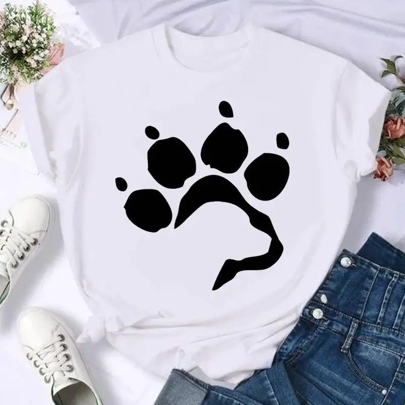 

Women Print T Shirt Dog Paw Love Animal Fashion Summer Female Casual Top Short Sleeve Tshirts Cartoon Graphic Tee T-Shirt