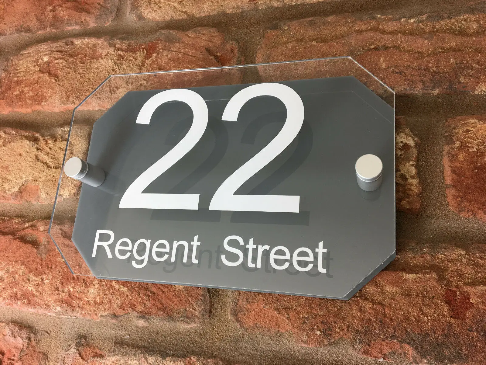 

Customize House Number Sign / Plaque. Modern Contemporary Grey & Clear Acrylic