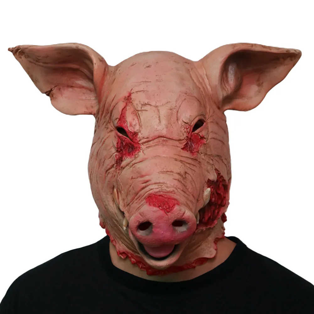

Halloween Party Props Realistic Proboscis Pig Head Animal Mask Dress Up Latex Head Cover Pig Head