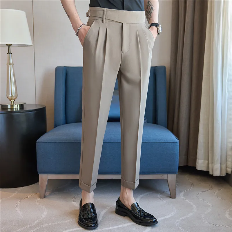 Неаполь с высокой талией повседневные брюки Pantalones Hombre Slim Fit Мужская одежда модный
