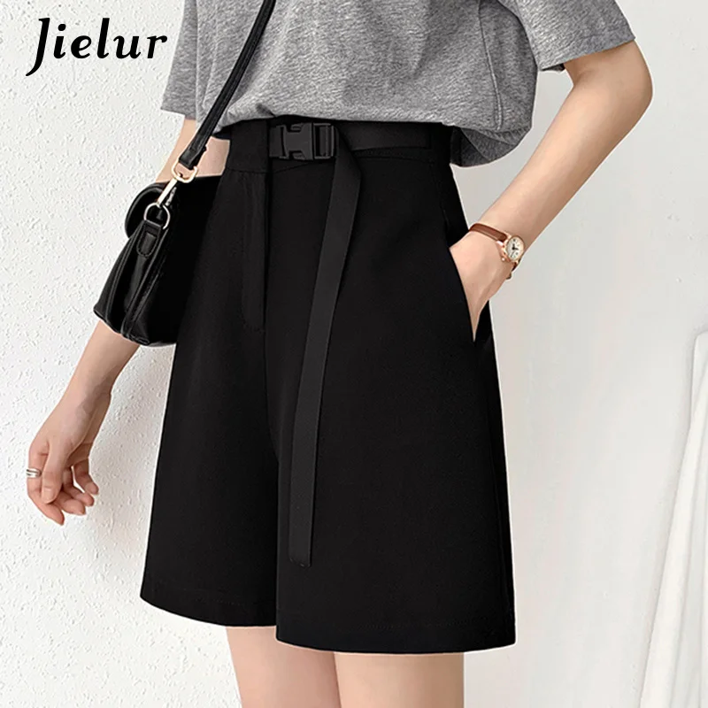 

Five-point Suit Shorts Womens A-line Pure Colour Shorts Female Black New High-waist Loose Wide-leg Woman Short S-XXL