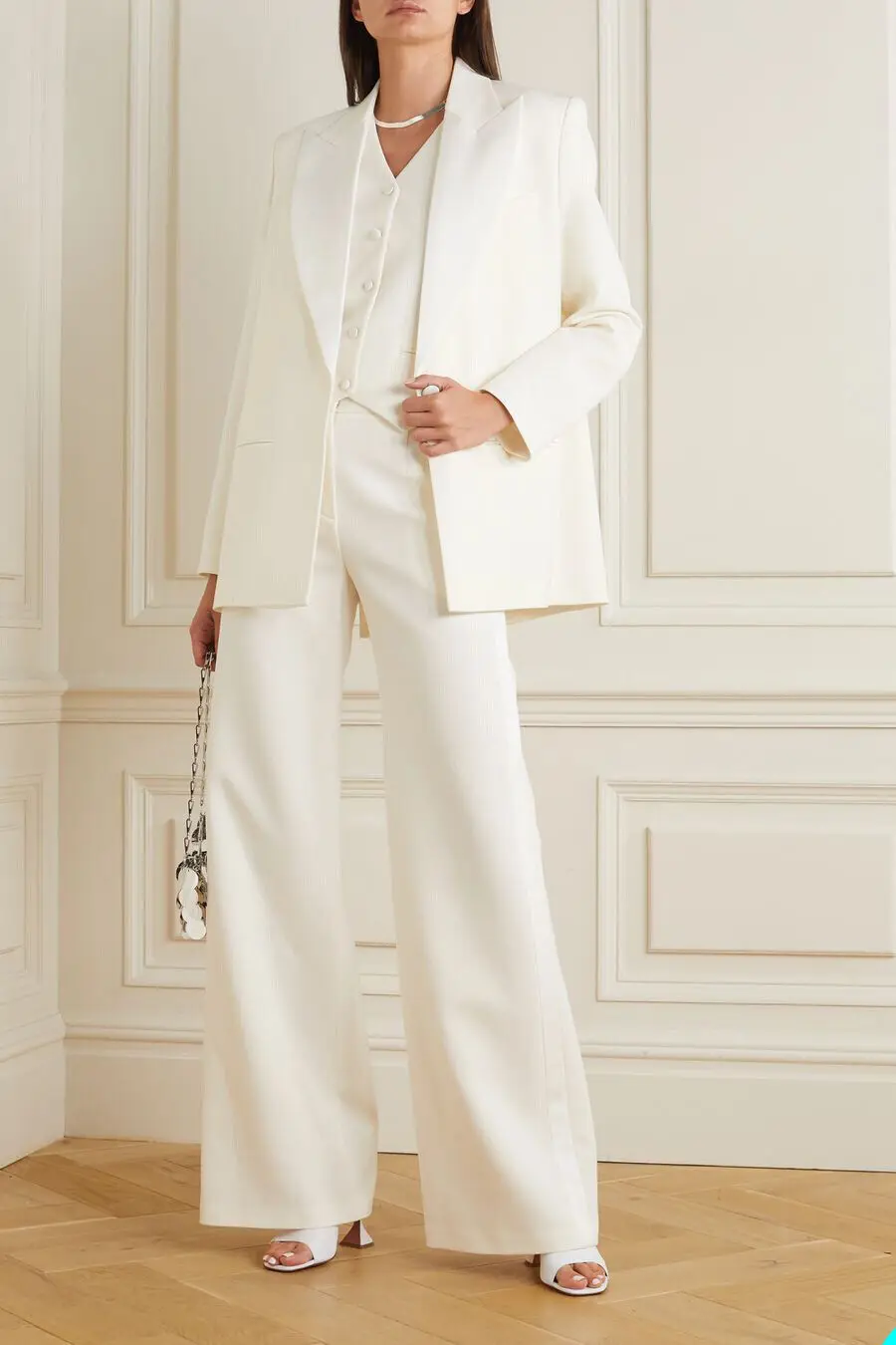 Three-piece Lapel Collar Ladies Suit Office Professional Elegant Solid Color Custom Jacket + Vest + Wide Leg Pants