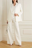 three piece lapel collar ladies suit office professional elegant solid color custom jacket vest wide leg pants