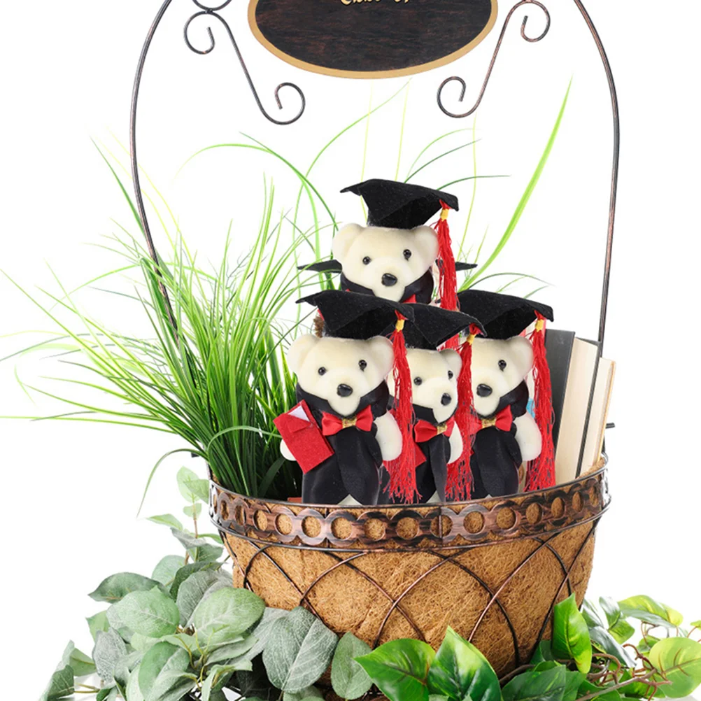 

10 Pcs Dr. Bear Grad Cap Decor Small Bouquet Graduation Decors Non-woven Fabric Dolls Adorable DIY Ornaments Supplies