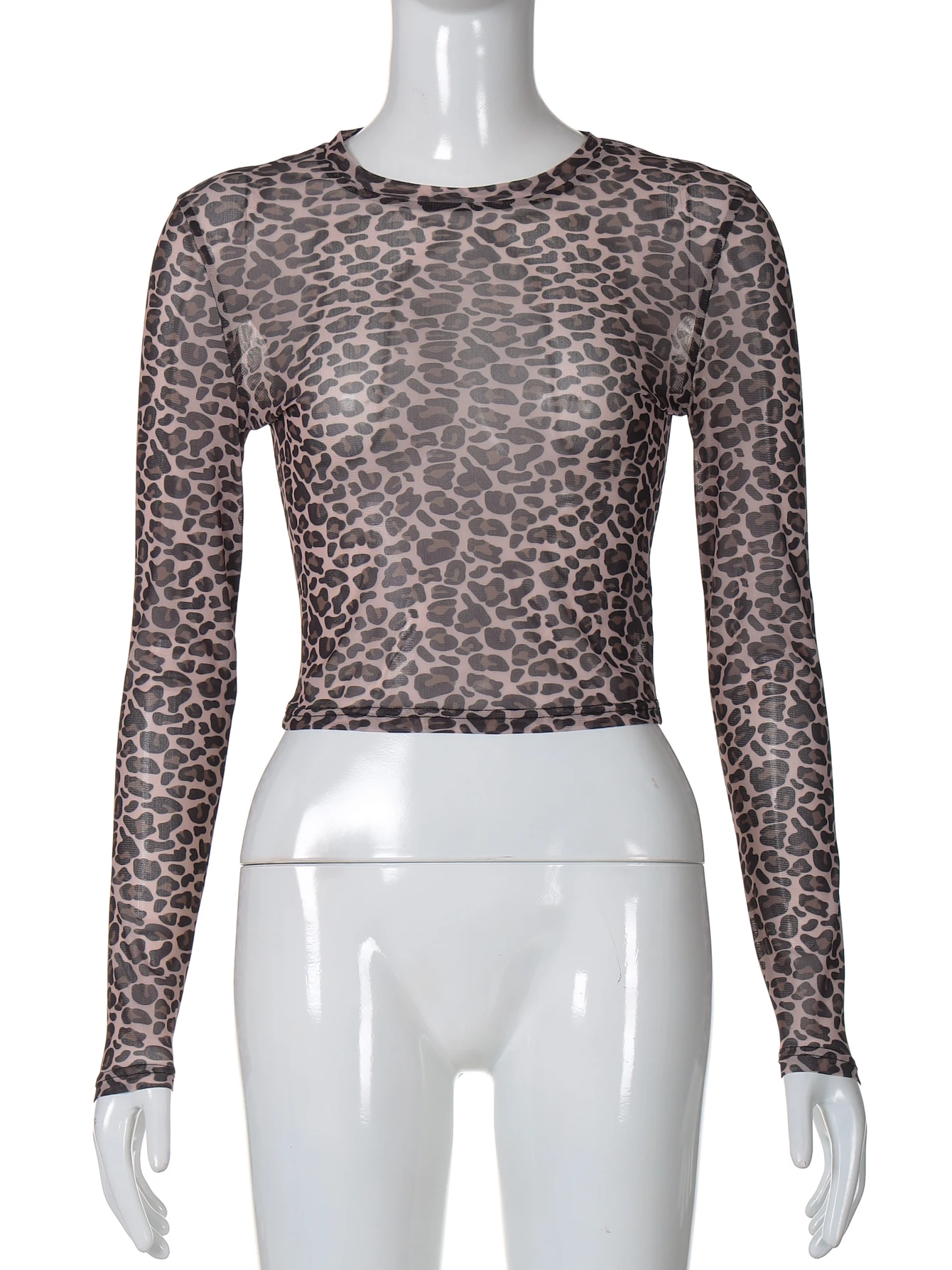 Женский сексуальный сетчатый кроп-топ Hawthaw с длинным рукавом и леопардовым