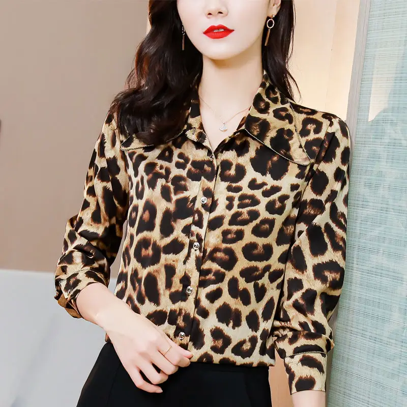 Leopard print silk shirt women's 2022 