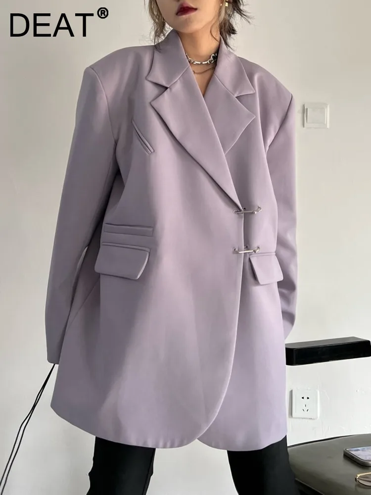 

Женский однотонный Блейзер DEAT, однобортный Блейзер с английским воротником и длинными рукавами, осень 2023