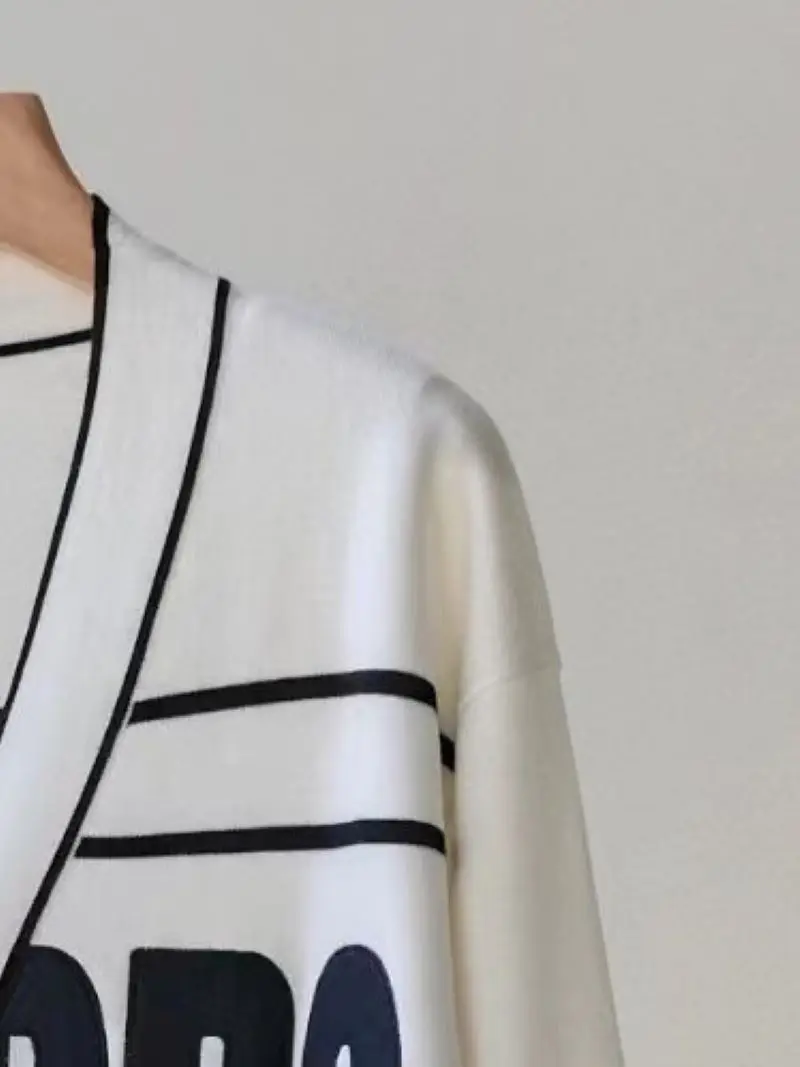 

Women's Cardigan Flocked Letters Embroidered Color Contrast V-Neck Long Sleeve Single Breasted Loose Knit Coat