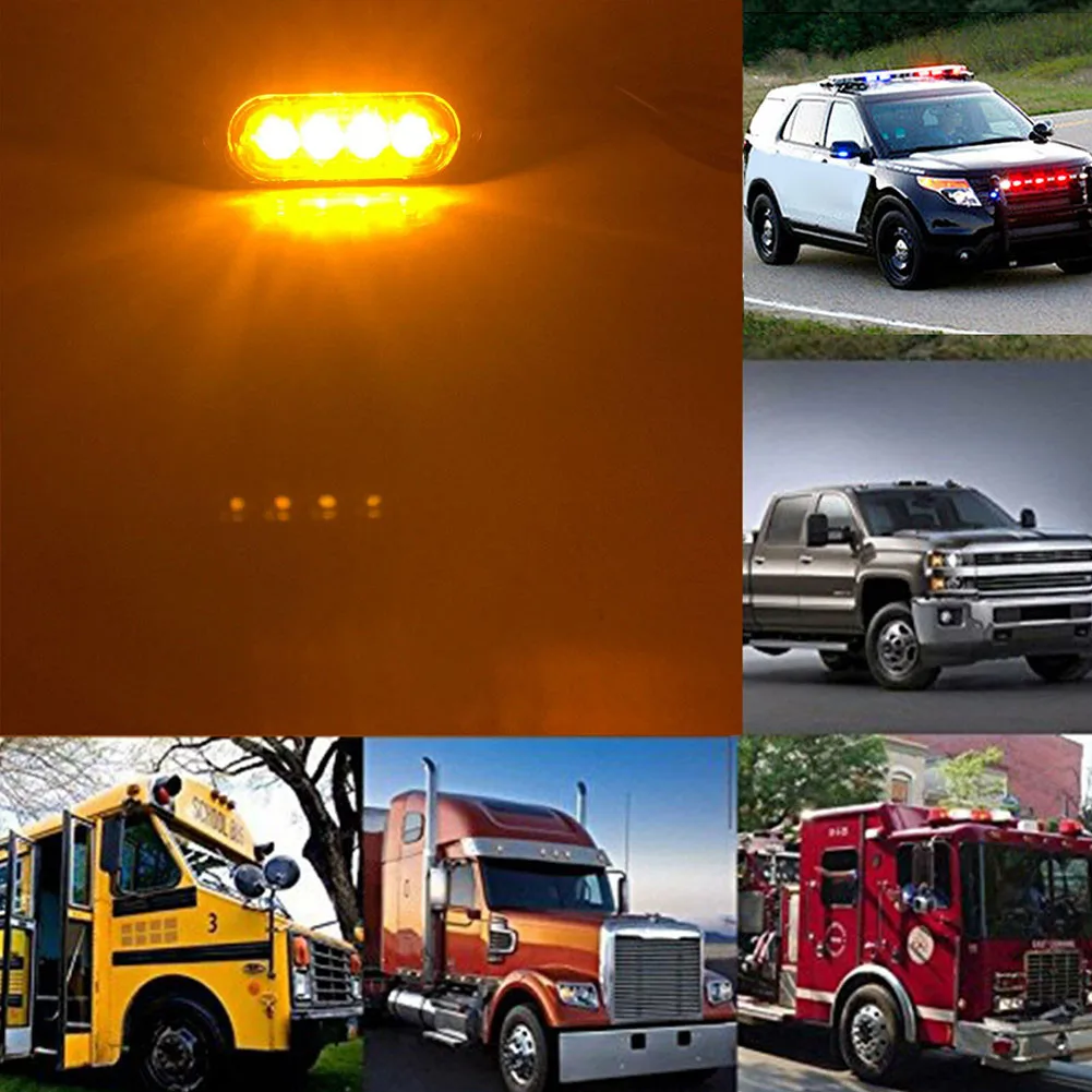 

4x 4 LED Amber Grille Light Lightbar 12-24V 12W 3000K Truck Van Bar Off-road Car Fog Light Lamp Car Urgent Light