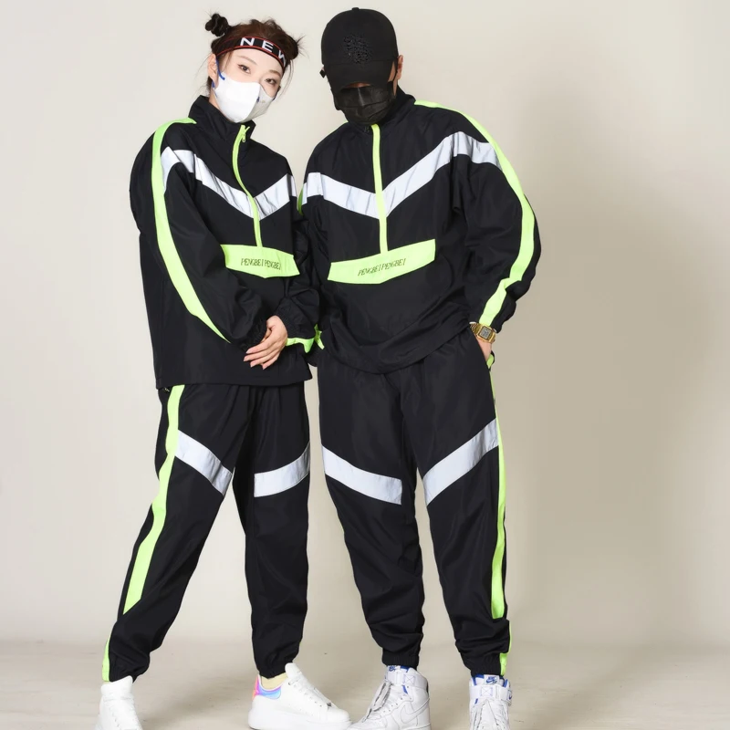 Hip Hop Loose Sports Suit Reflective Strip Casual Wear Children'S Hip-Hop Dance Clothes Team Adult Jazz Stage Outfits DN15844