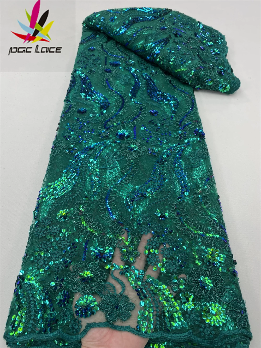 

PGC зеленая африканская кружевная ткань 2022 Высококачественный кружевной Материал 5 ярдов ткань для свадебного платья