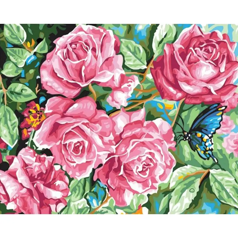 

GATYZTORY Painting By Numbers Pink Rose Flower HandPainted Drawing Canvas Kits DIY Home Decoration Coloring Number Gift Pictures