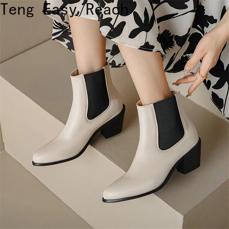 

2022 Pointed Toe Western Cowgirl Boots Chelsea Ankle Boots Shoes Women Cossacks Cowboy Boots Wedges Femal Shoes Botas Mujer34-46