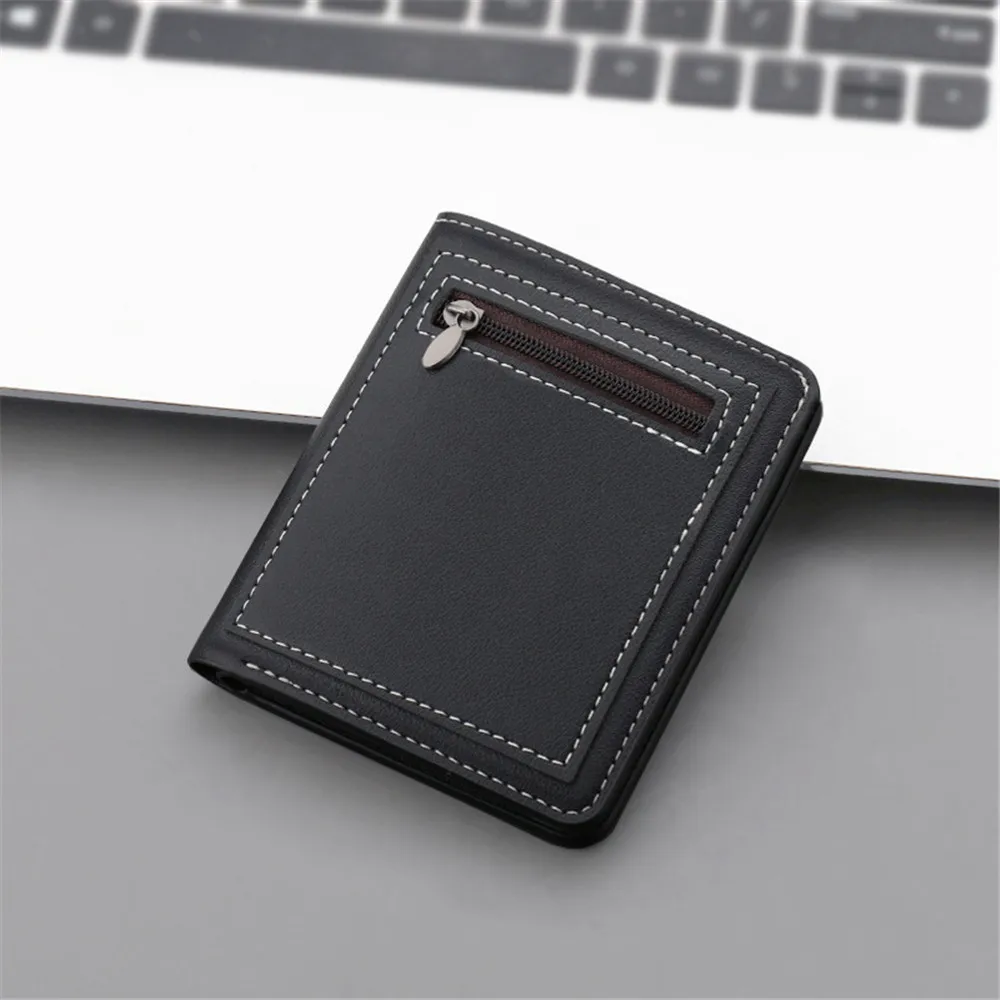 Mini Thin Men Wallet Card Holder Canvas Male's Purse Coin Pouch Card Holder Short Vertical Pu Leather Wallet Money Bags