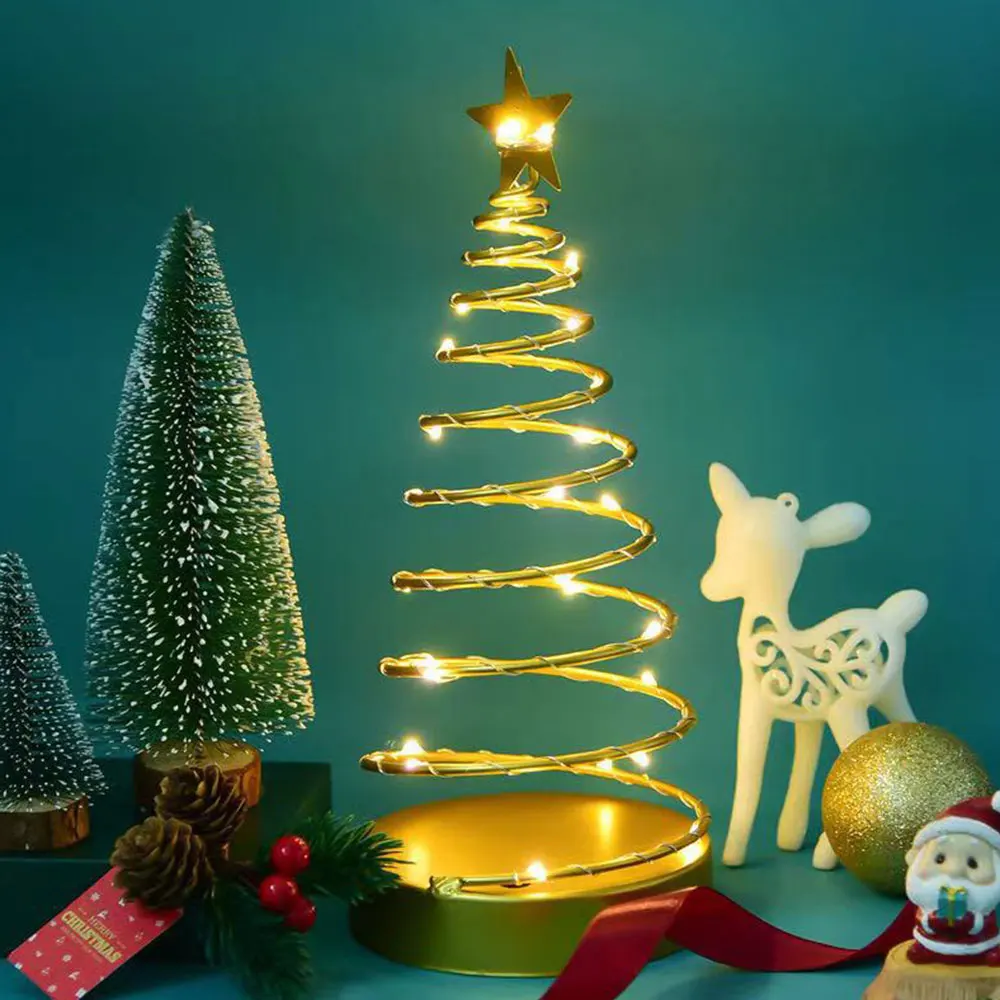 

Mini Christmas Tree Lamp Golden Star Table Desktop Decoration Lamp LED String Fairy Light Spiral Cone Golden Star Tree LED Light
