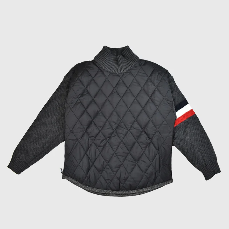 TB THOM Coats Winter Men's Jacket Classic Engineered RWB Stripe Knitted Sleeves Turtleneck Cotton-Padded Patchwork Pullovers