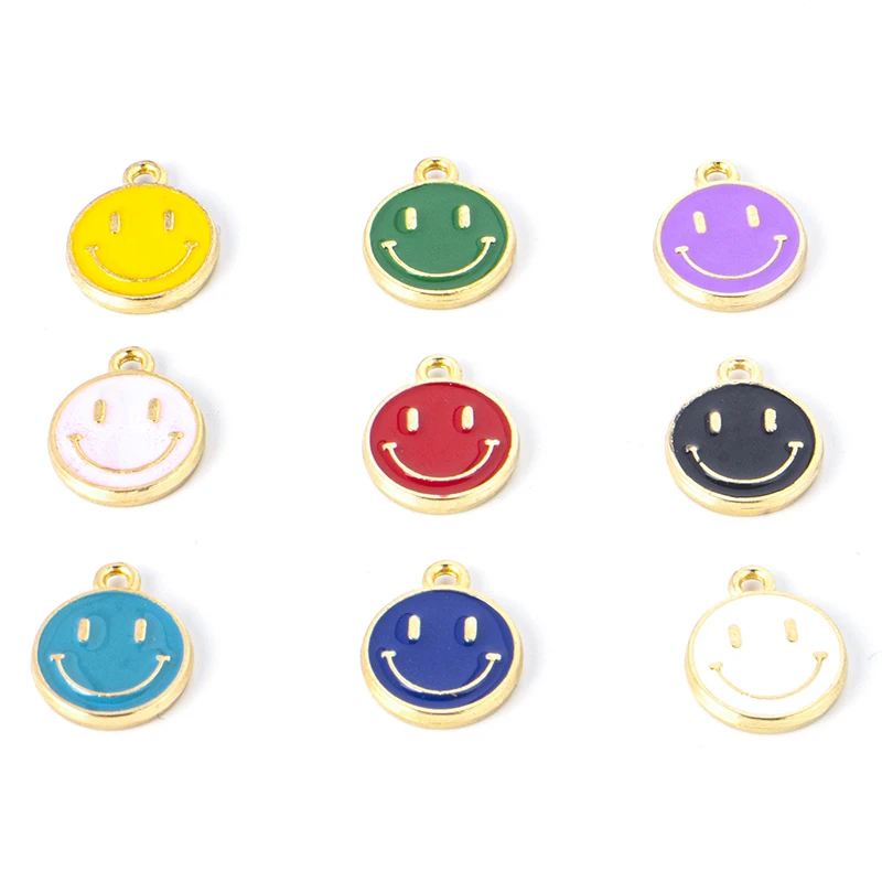 

10/1pcs Alloy Glazed Smiley Charms Pendant 14x11.5mm Round Gold Frame For DIY Jewelry Making or Finished Product Necklace