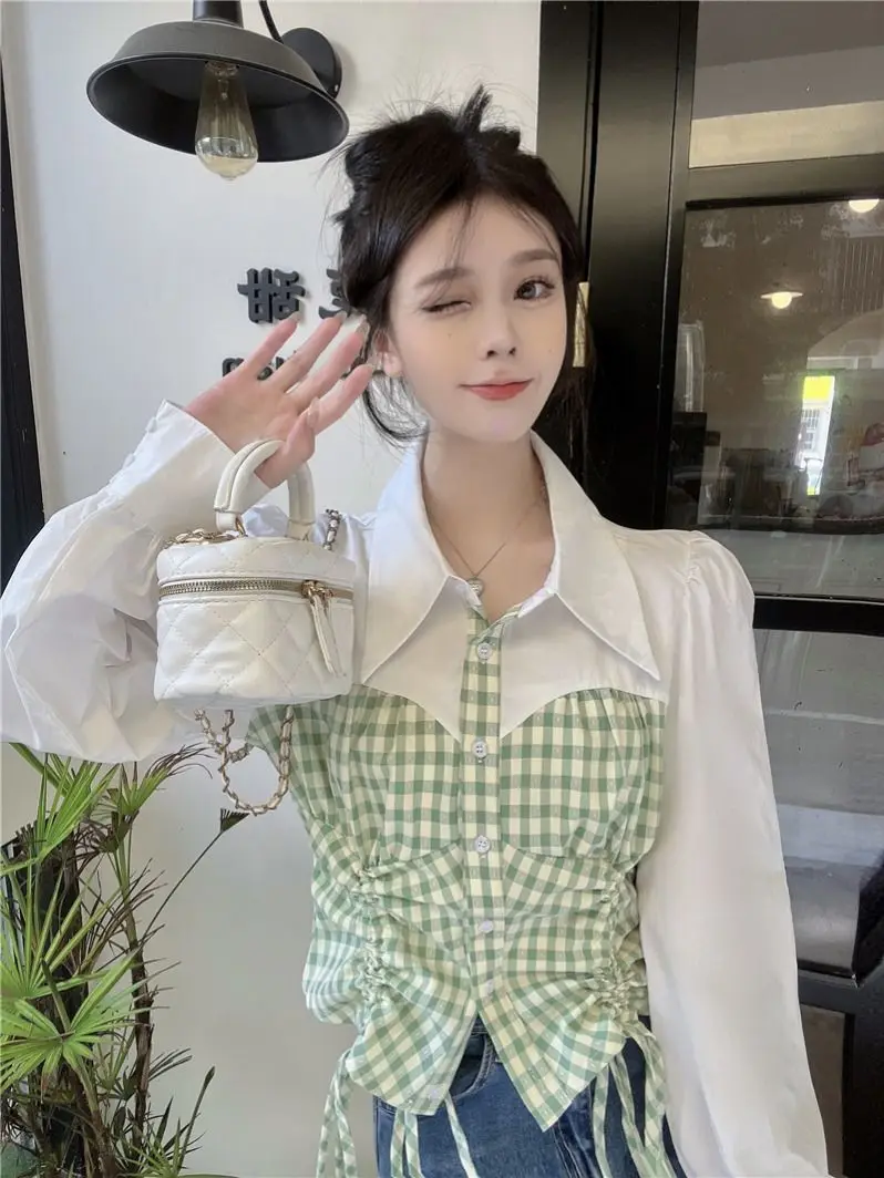 Женская рубашка большого размера новинка топ с длинными рукавами и завязками в