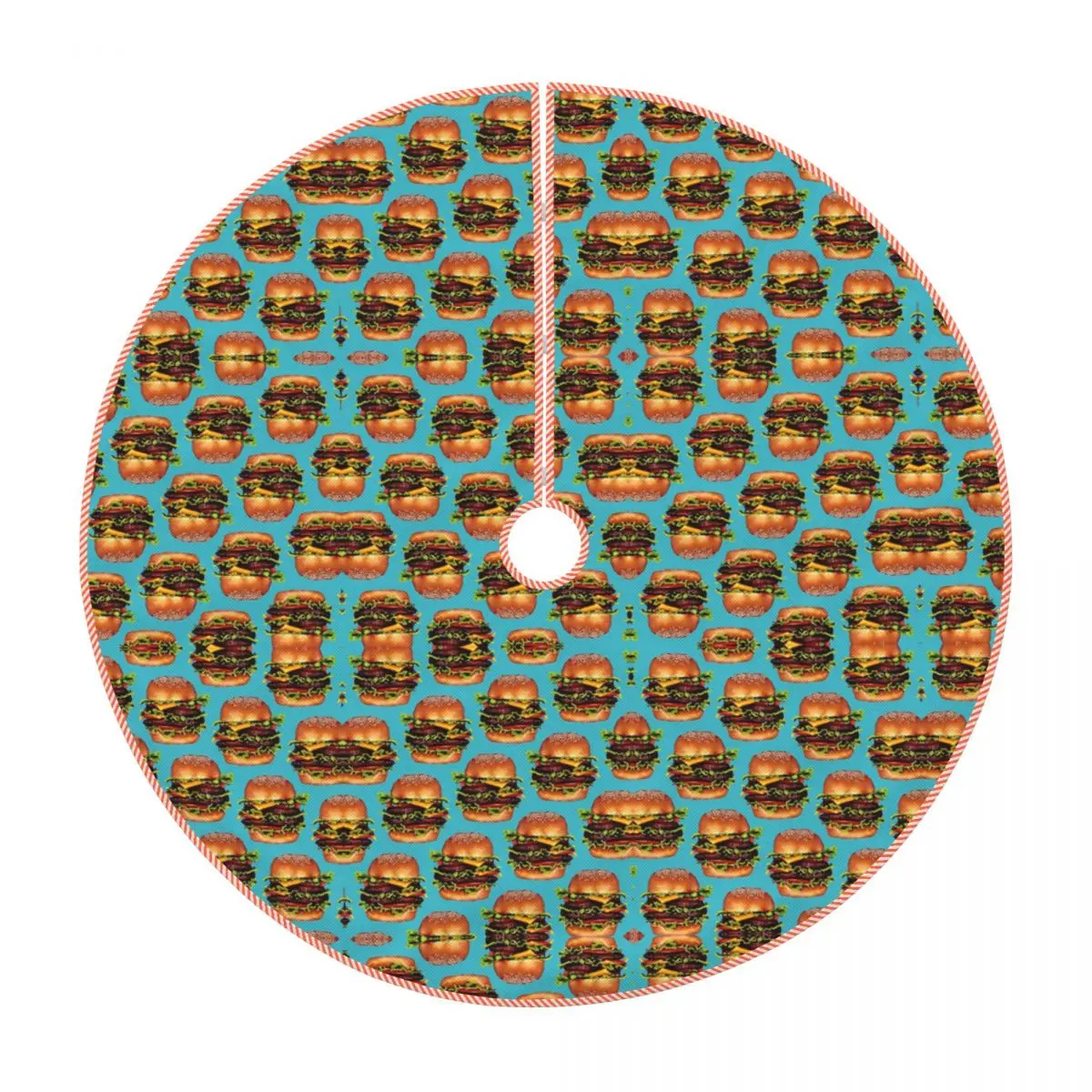 

Double Cheeseburger Hamburger Christmas Tree Skirt Home Decor 30" Linen Tree Mat For New Year Party Decorations Supplies