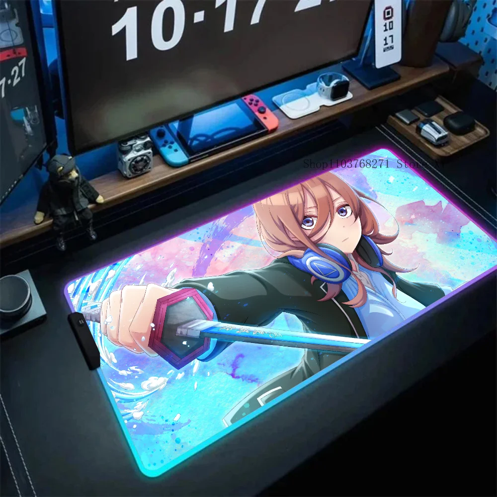 Фото Коврик для мыши Nakano Miku с аниме девушкой, размер XXL, RGB, игровые коврики для мыши, HD, черный цвет, аксессуары для геймеров большой №2
