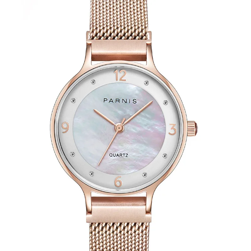 30mm Rose Gold Mother Of Pearl Shell Dial Women Fashion Watch Stainless Steel Magnet Strap Waterproof Top Luxury Brand PARNIS