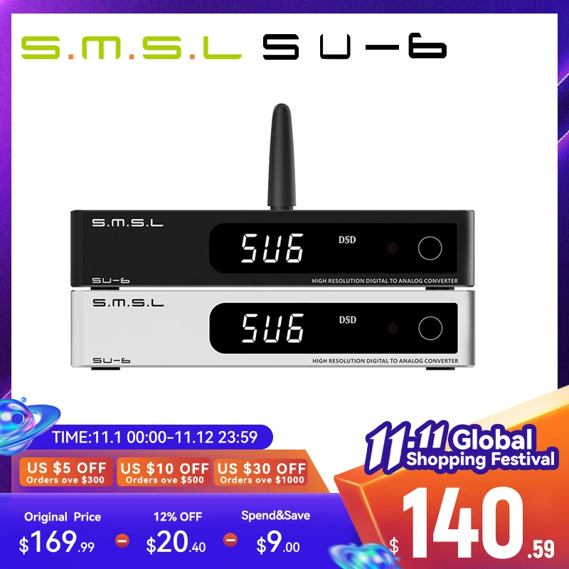 Najtaniej SMSL SU-6 Dekoder ES9038Q2M OPA1612 * 4 32Bit/768kHz DSD512 Bluetooth 5.0 SU6 Pulpit Mini Audio DAC Z Pilotem