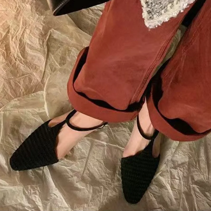 Плетеные римские сандалии с квадратным носком новинка лета 2023 уличные