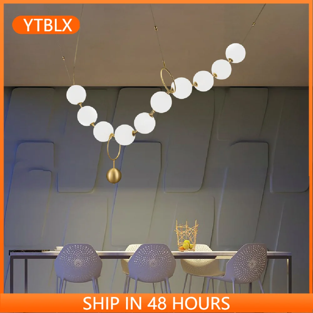 

Copper Pendant Light Pearl Necklace Shaped Light Fixture Ivory White Lampshade Art Design LED Hanging Lamp Home Decor