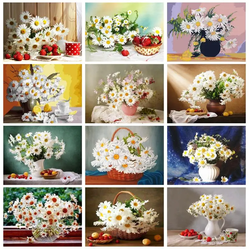 

Раскраска маслом по номерам «сделай сам», цветы маргаритки, ручная раскраска на стену, для спальни, гостиной, домашний декор, украшение для детской комнаты, уникальный подарок