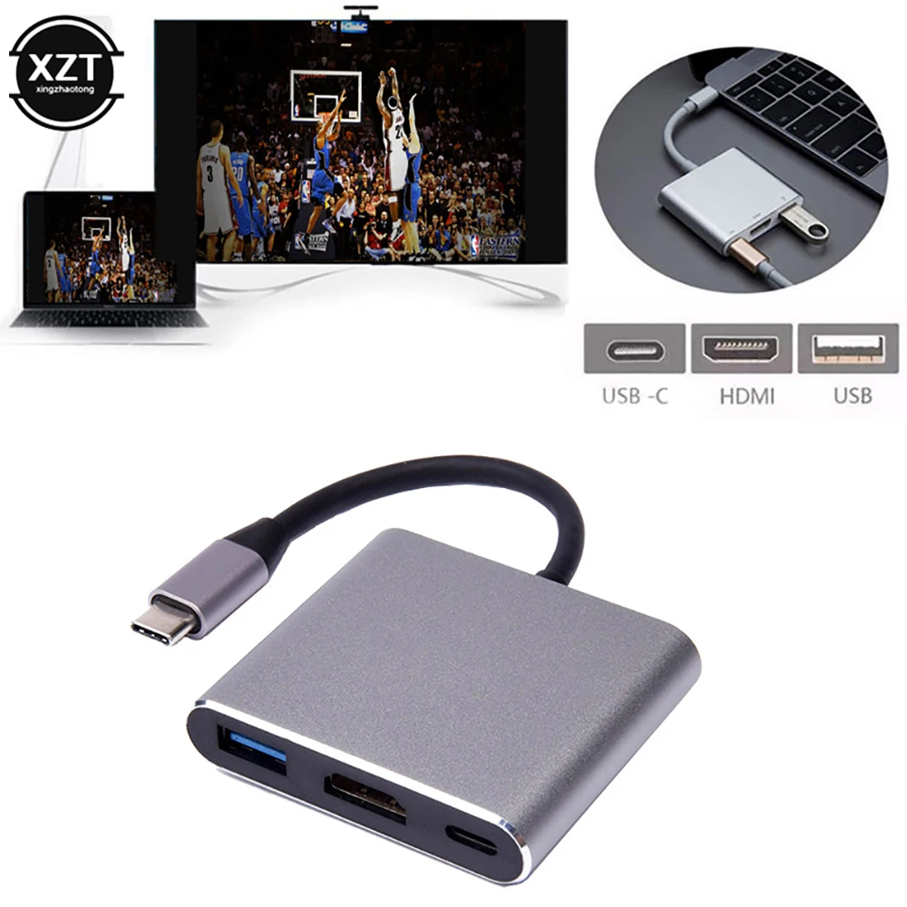 Портативный USB-адаптер 3-в-1 Type C на HDMI/PD3.0/USB3.0, подходит для мобильных компьютеров MAC, Microsoft Switch 3-в-1, 5 В, 3 А